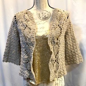 RARE Vintage Crochet Chunky Waffle Knit Bolero Cardigan